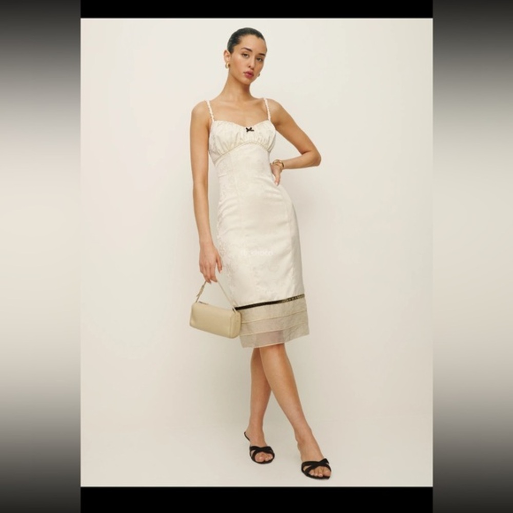 New Reformation Wilkins Ivory Satin Midi Dress size 6